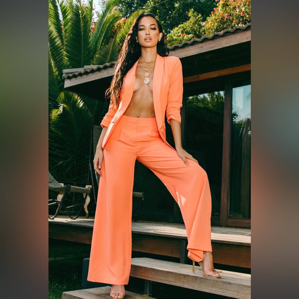 Fashion Nova Orange Wide Leg Pantsuit | As Smart As I Look Blazer Set (Peach)